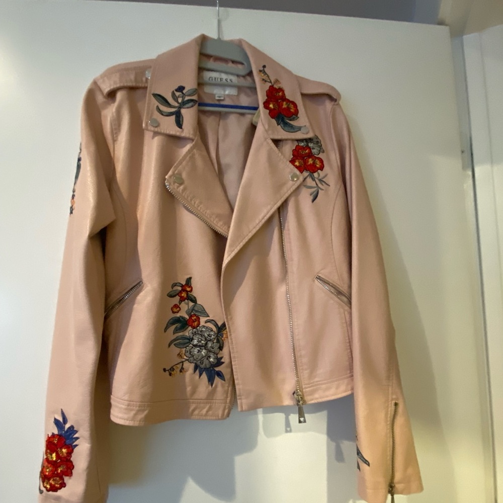 Guess Pink Leather Enbroidered Jacket
